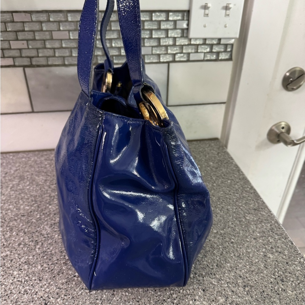 Michael Kors Shiny Blue Shoulder Bag with Gold Accent - Picture 2 of 10